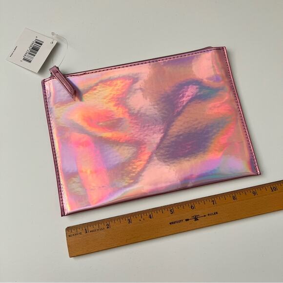 Nordstrom Handbags - Nordstrom pink iridescent flat zippered makeup bag